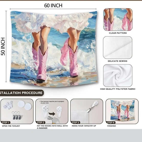 NEW! Pink Cowgirl Boots Tapestry - Picture 4 of 4